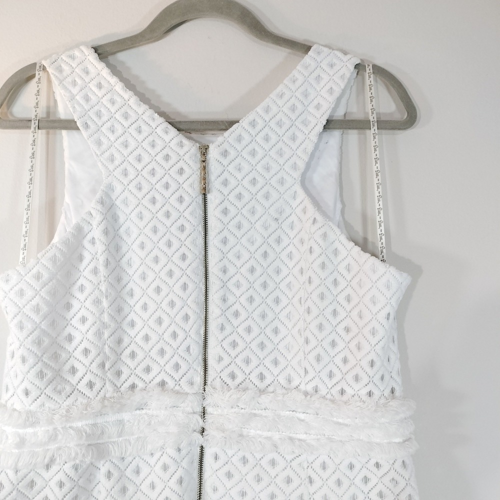 Lilly Pulitzer White Diamond Eyelet Fringe Shift Dress w/Bamboo Zipper‎ - Picture 3 of 10
